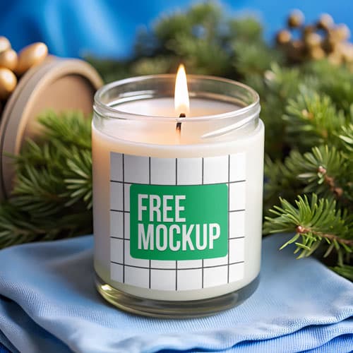 Festive Candle Jar Mockup PSD — Warm Holiday Packaging Display