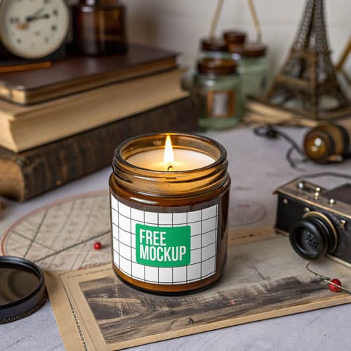 Free Vintage Amber Candle Jar Mockup PSD — Rustic Vibe