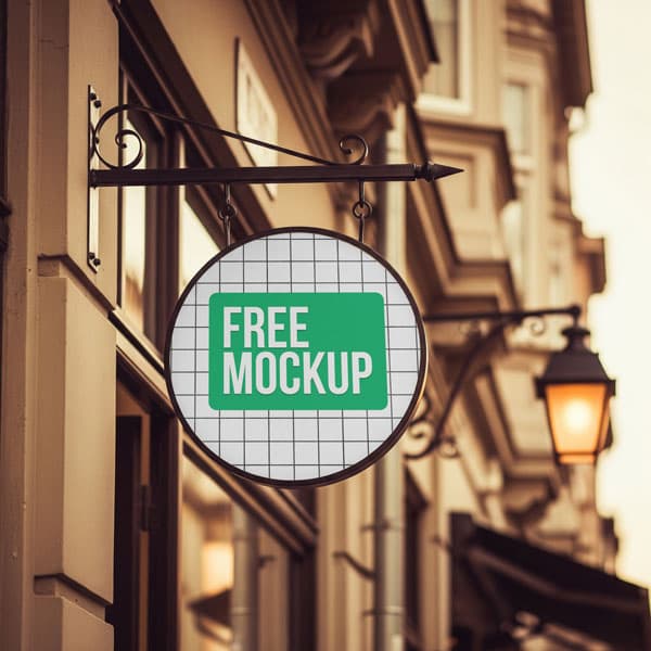Classic Round Hanging Sign Mockup PSD — Outdoor Storefront Logo