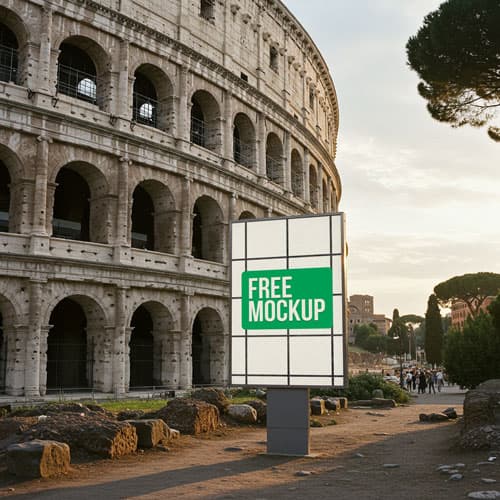 Colosseum Billboard Mockup PSD — Outdoor Advertising in Rome Display