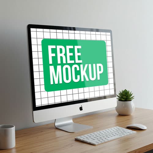 Free iMac PSD Mockup Clean Desktop Scene — Professional Workspace