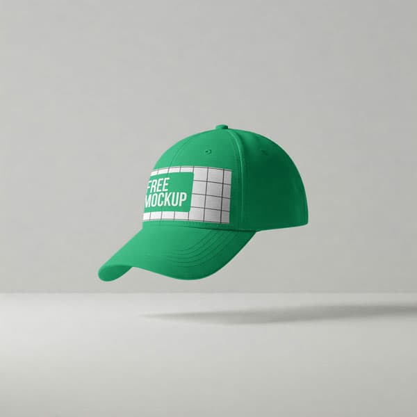 Floating White Baseball Cap Mockup PSD — Suspended Headwear Branding Display