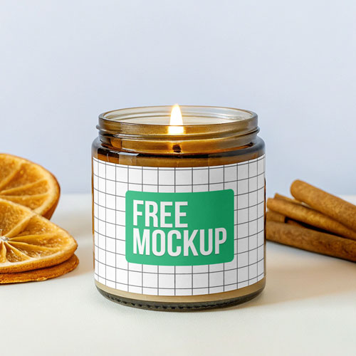 Free Aromatic Amber Candle Jar Mockup PSD — Warm Aesthetic PSD mockup for Adobe Photoshop
