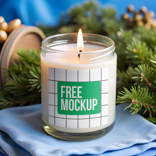 Free Festive Candle Jar Mockup PSD — Holiday Aesthetic PSD mockup for Adobe Photoshop