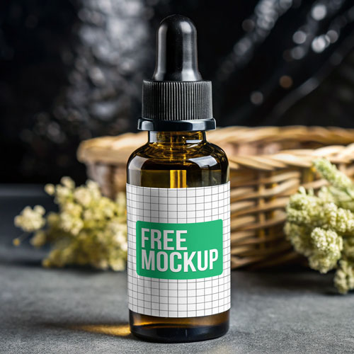 Free Rustic Amber Dropper Bottle PSD Mockup — Smart Layers PSD mockup for Adobe Photoshop