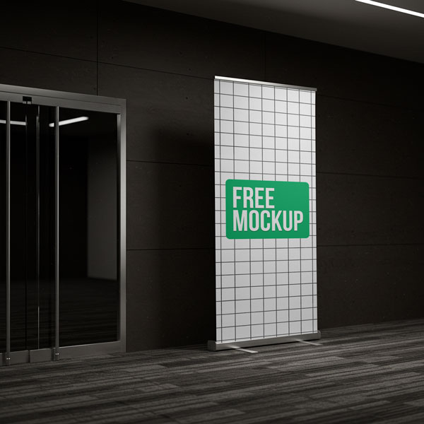 Free Modern Lobby Roll-up Banner Mockup PSD
