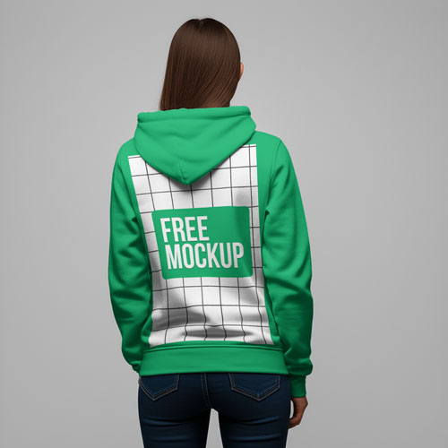 Free Women's Hoodie Back View Free Mockup PSD — Stylish Reverse Angle PSD mockup for Adobe Photoshop
