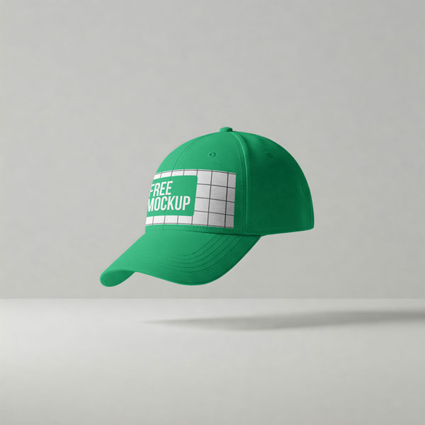 Floating White Baseball Cap Mockup PSD — Suspended Headwear Branding Display