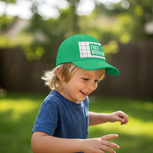 Free Kids White Cap Mockup On Boy PSD