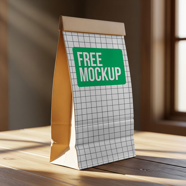 Coffee Bag Packaging Free Mockup on a sunlit table