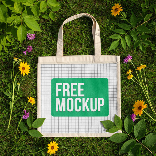 Free Tote Bag Mockup PSD - Summer Garden Scene