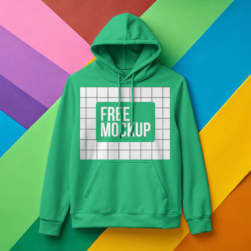 Free white hoodie mockup with a colorful background