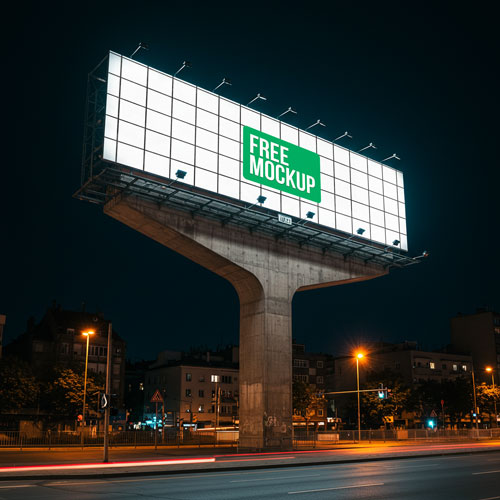 Night Highway Billboard Free Mockup for advertising and branding
