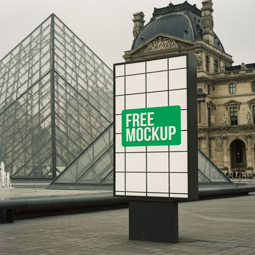 Louvre Pyramid Billboard Free Mockup for Paris advertising